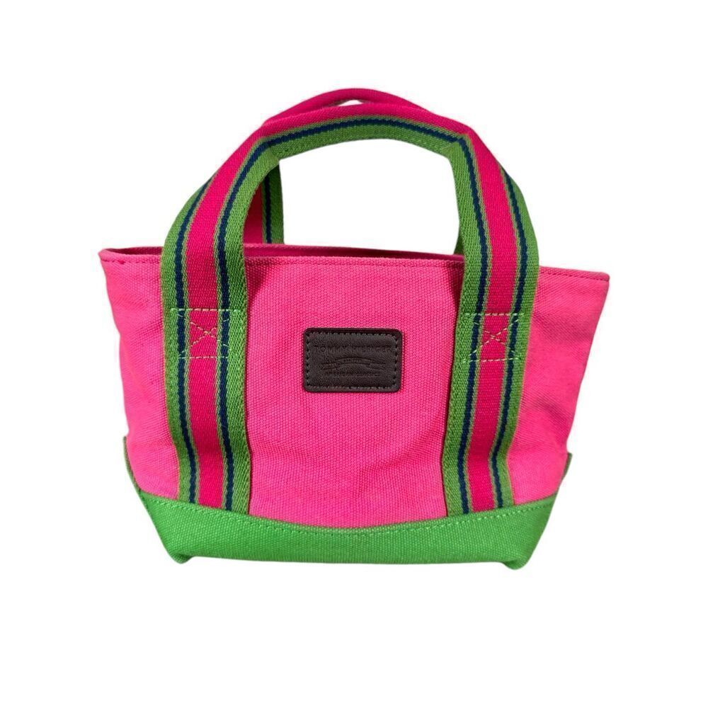 Vintage Tommy Hilfiger Canvas Tote Watermelon Pink Green Y2K Bag - Picture 1 of 8